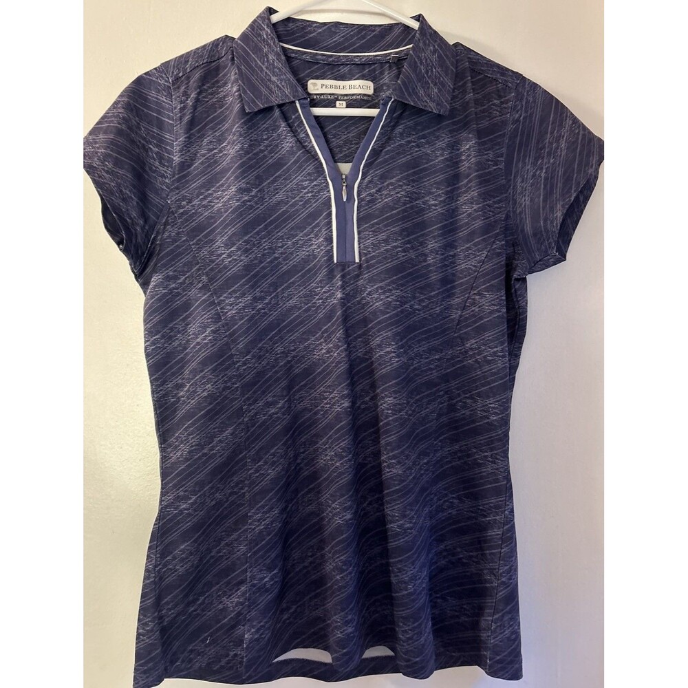 Pebble Beach Dry-Luxe Performance Golf Top Women’s Medium Blue White Pattern